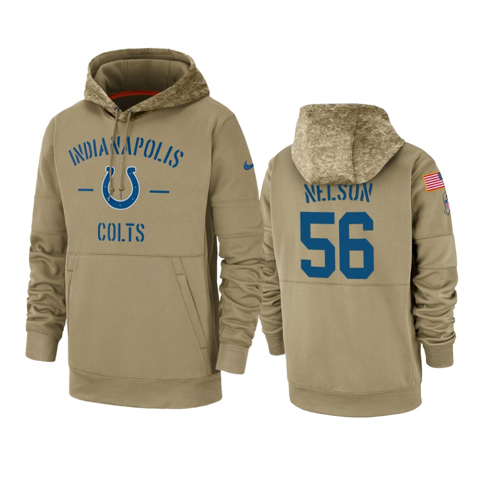 Men's Indianapolis Colts #56 Quenton Nelson Tan 2019 Salute to Service Sideline Therma Pullover Hoodie